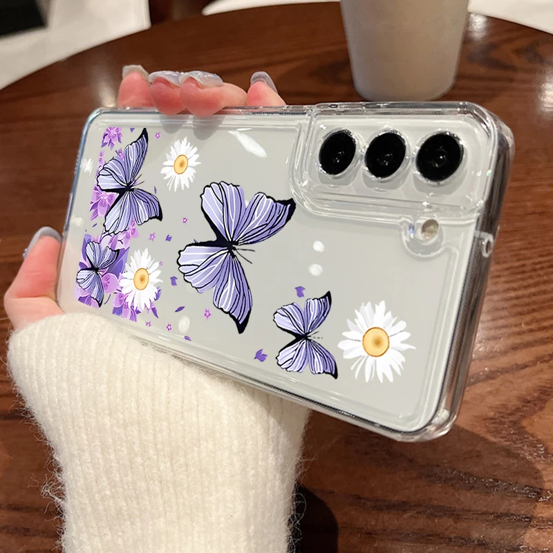 Lila Schmetterling Handyhülle für Samsung Galaxy S25 Edge S24 S23 S22 Ultra Plus S24 FE A17 A56 A16 A15 A55 A54 A36 5G Soft Cover