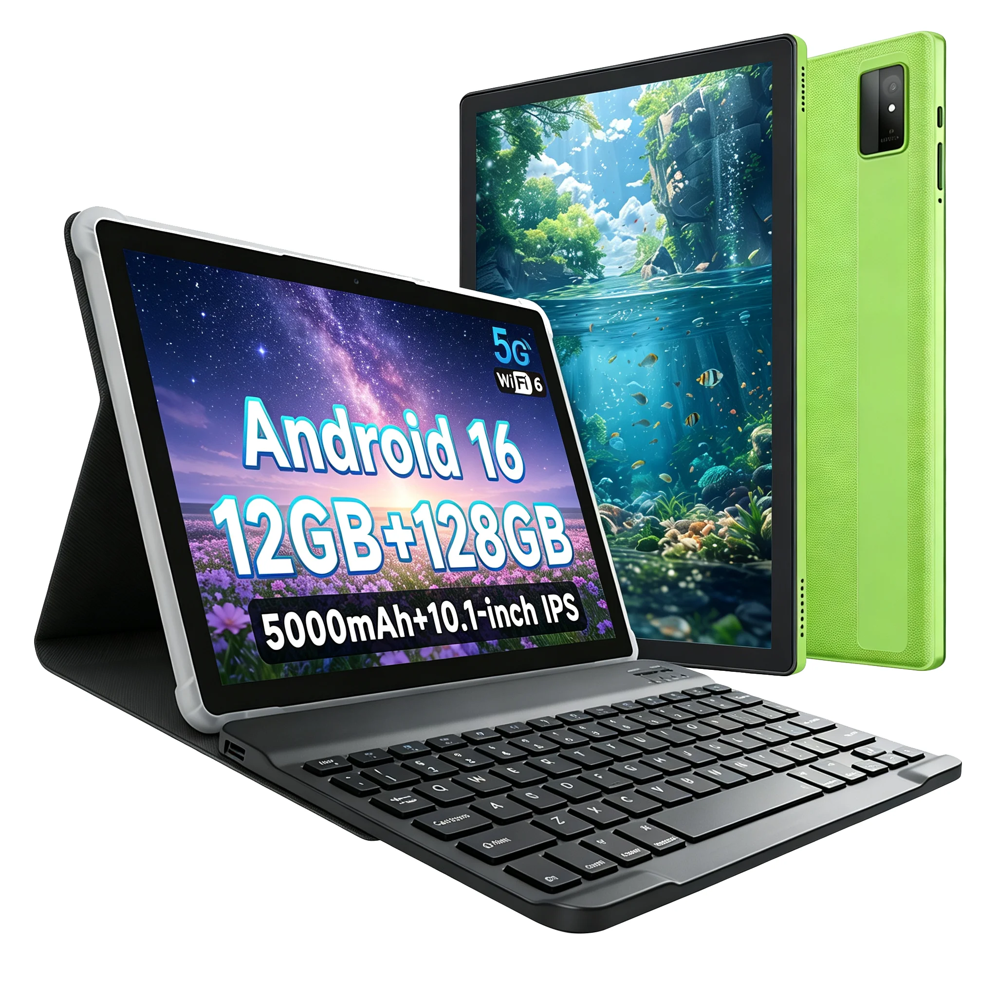 New 10.1 Inch Android 16 Tablet PC 12GB RAM 128GB ROM with Keyboard and Case 5000mAh Battery WIFI6 GMS Certified Tablet for Work