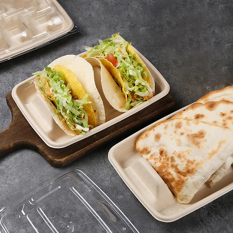 

50pcs Disposable Taco Boxes, Premium Paper Taco Plates With Dividers, Fiesta Taco Tray Container, Taco Stands For 3 Tacos