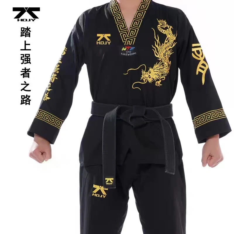 Firmway Black Taekwondo Uniform Men and Women Coach Set Black Belt Kimono Karate Judo Martial Arts Adult WTF Clothing  Dobok TKD