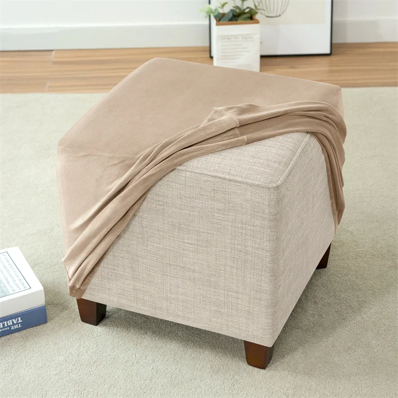 Velvet Square Ottoman Cover Soft Elastic Footrest Slipcovers for Living Room House Pouf Stool Covers Furniture Protector Case