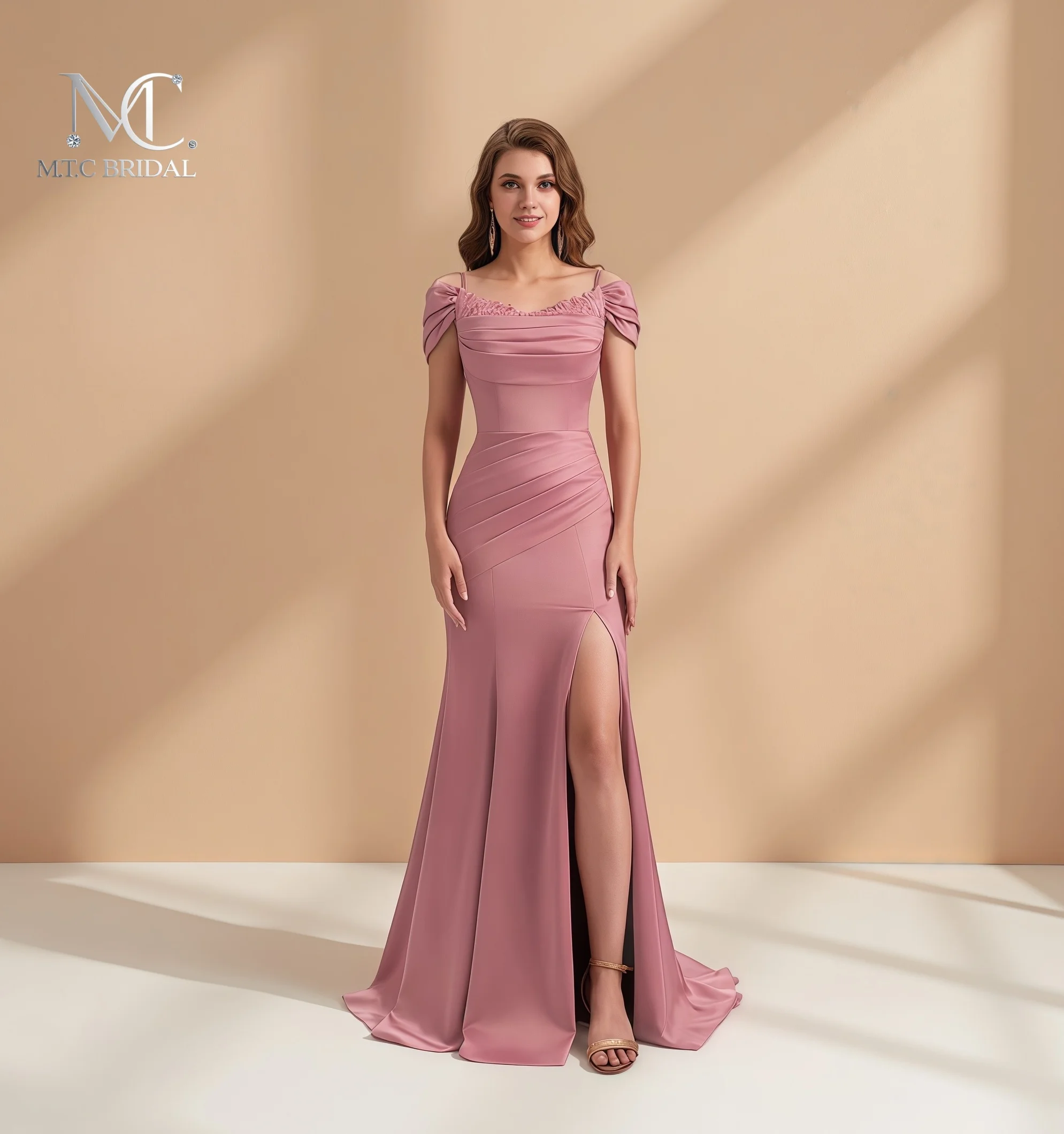 Dusty Rose 2026 Robe De soirée sirène gracieuse longueur De plancher côté fendu longue Satin femmes robes pour fête grande taille Robe De soirée