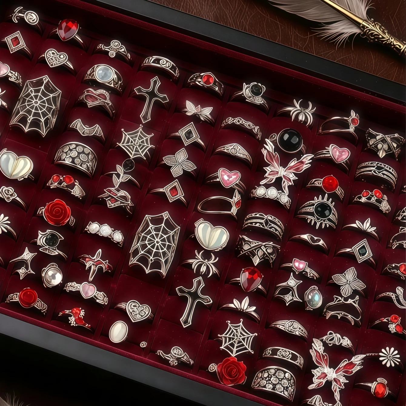 10/15/20/30/50/100Pieces Vintage Punk Halloween Rings Set For Women Mix Style Flowers Heart Spider Jewelry Party Gifts view 3