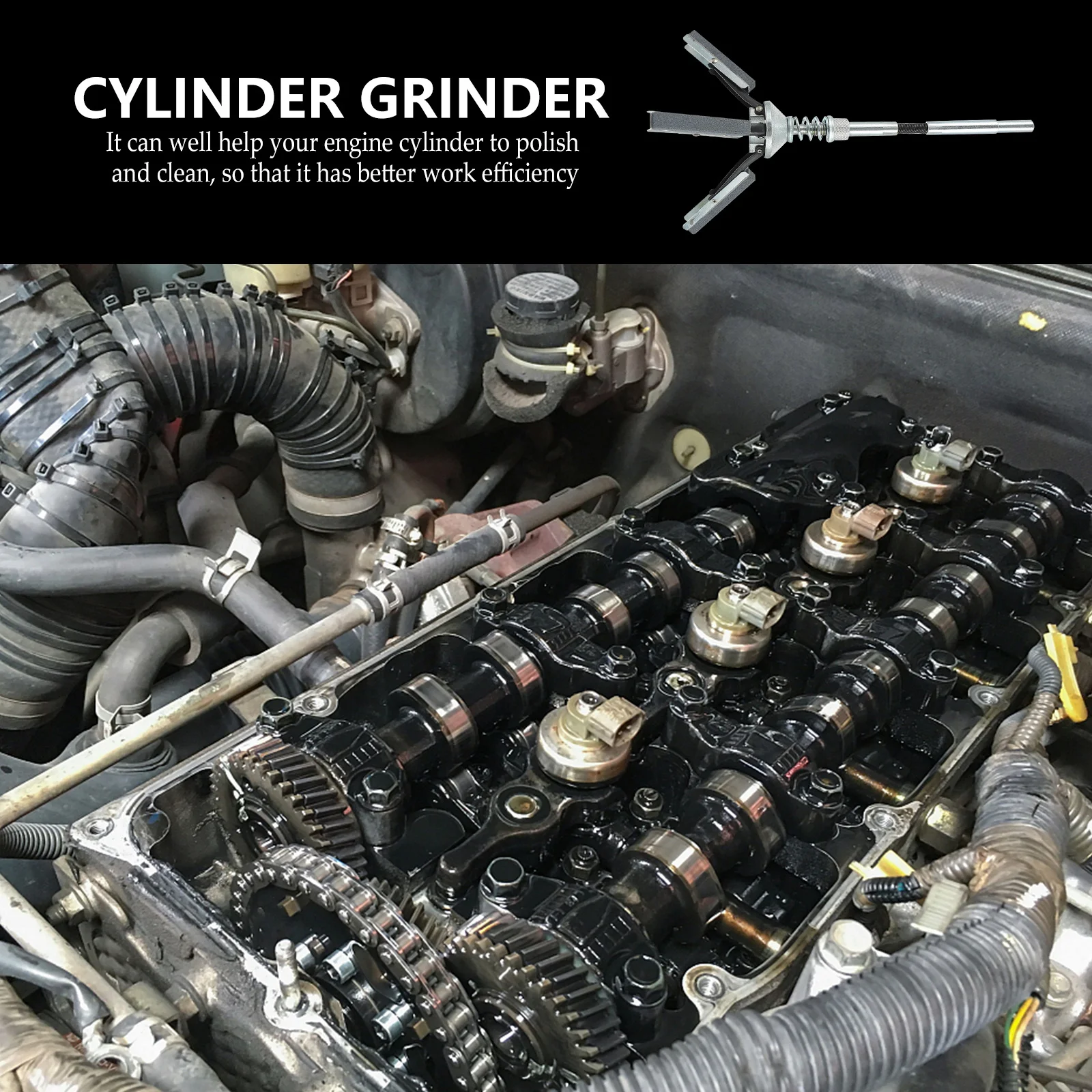 

1pc Engine Cylinder Hone Tool Deglazer Durable Steel Abs Self-Centering Flexible Shaft Fast Cutting Motor Hone Grit Piston For