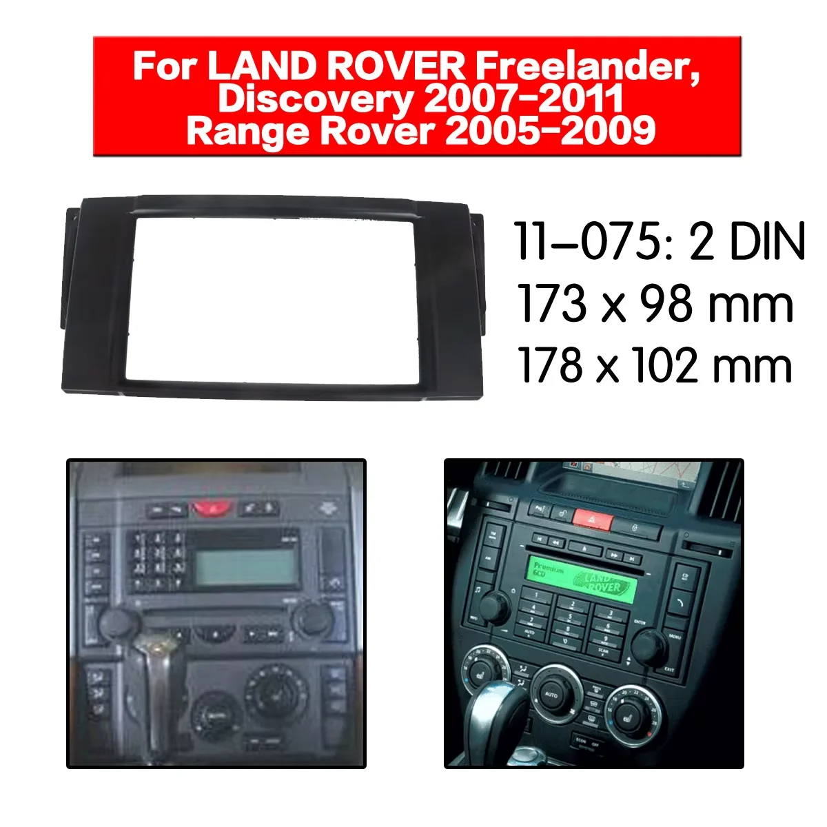 2 DIN Fascia Panel Dash Kit For Land Rover Freelander Discovery 2007-2011 Range Rover 2005-2009 Stereo Installation Frame