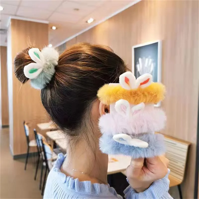 Fascia per capelli con orecchie di coniglio in peluche Super carina autunno e inverno corda per la testa della ragazza carina Ins accessori per capelli con elastico