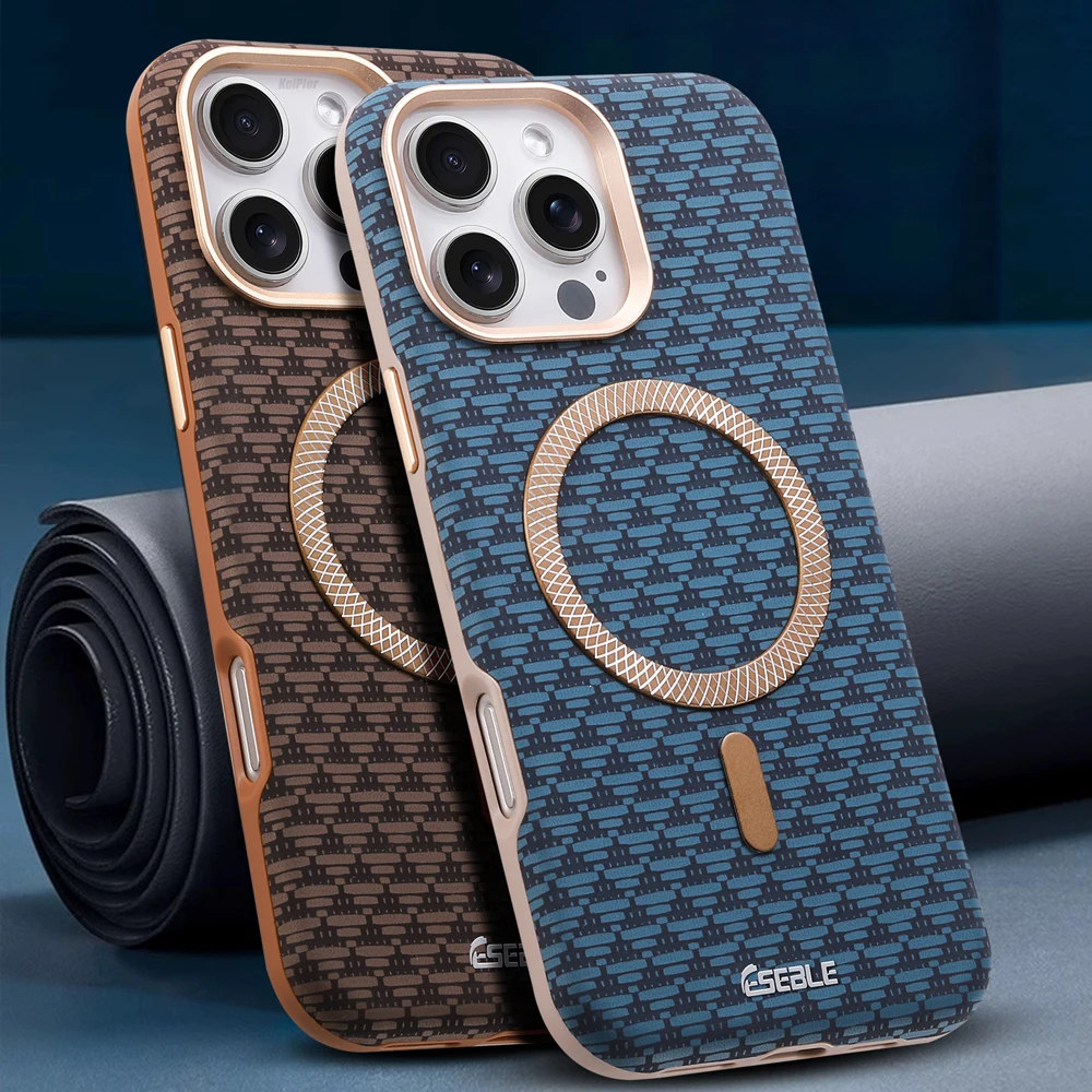 

Роскошный металлический чехол из искусственной кожи для iPhone 16, 15, 14, 13, 17 PRO MAX, тонкий жесткий магнитный чехол с защитой объектива камеры