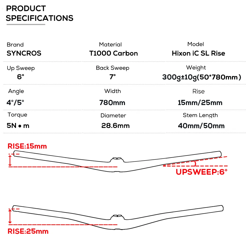 SYNCROS HIXON IC SL RISE For Sparks Frame 4°/5°* Rise 15mm/25mm Rise Full Carbon Fiber Integrated Cockpit MTB Handlebar Titanium