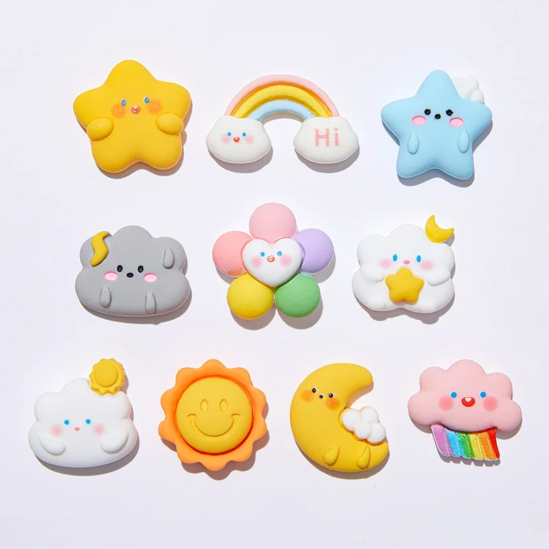 10 Stück Cartoon Wetter Sonne Mond Stern Wolken Regenbogen Flatback Harz Cabochons Handwerk Verzierungen DIY Haarschleifen Dekoration – Detail 4