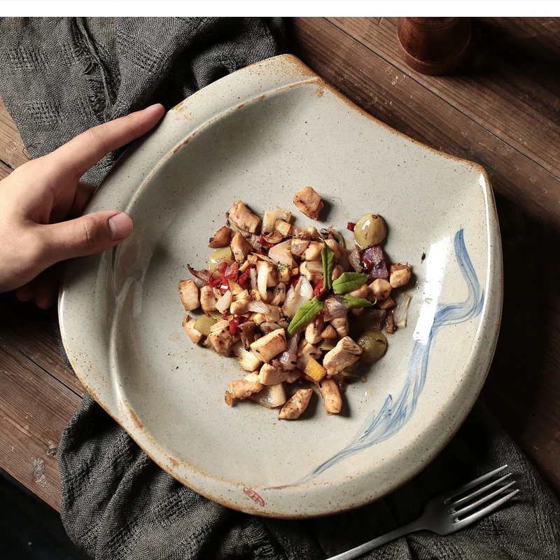 

Japanese-style ceramic dinner hotel irregular 12-inch tableware handmade art CN(Origin)