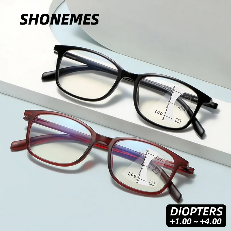 

SHONEMES Multifocal Progressive Reading Glasses TR90 Hyperopia Eyewear Anti Blue Light Presbyopia Eyeglass Diopters +1 2 3 4