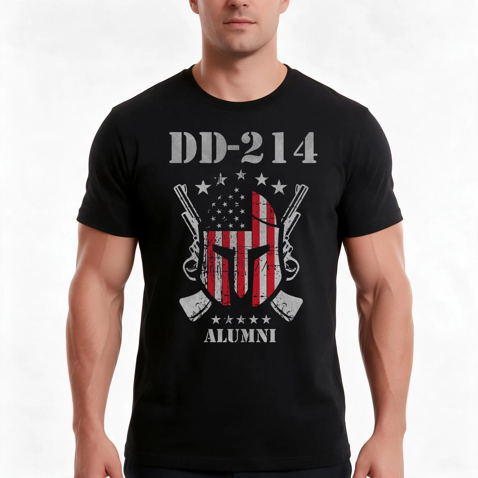 DD-214 US Armed Forces Alumni American Flag Veteran T-Shirt, Summer Casual Cotton Tee, Oversized Streetwear Tops, 100% Cotton