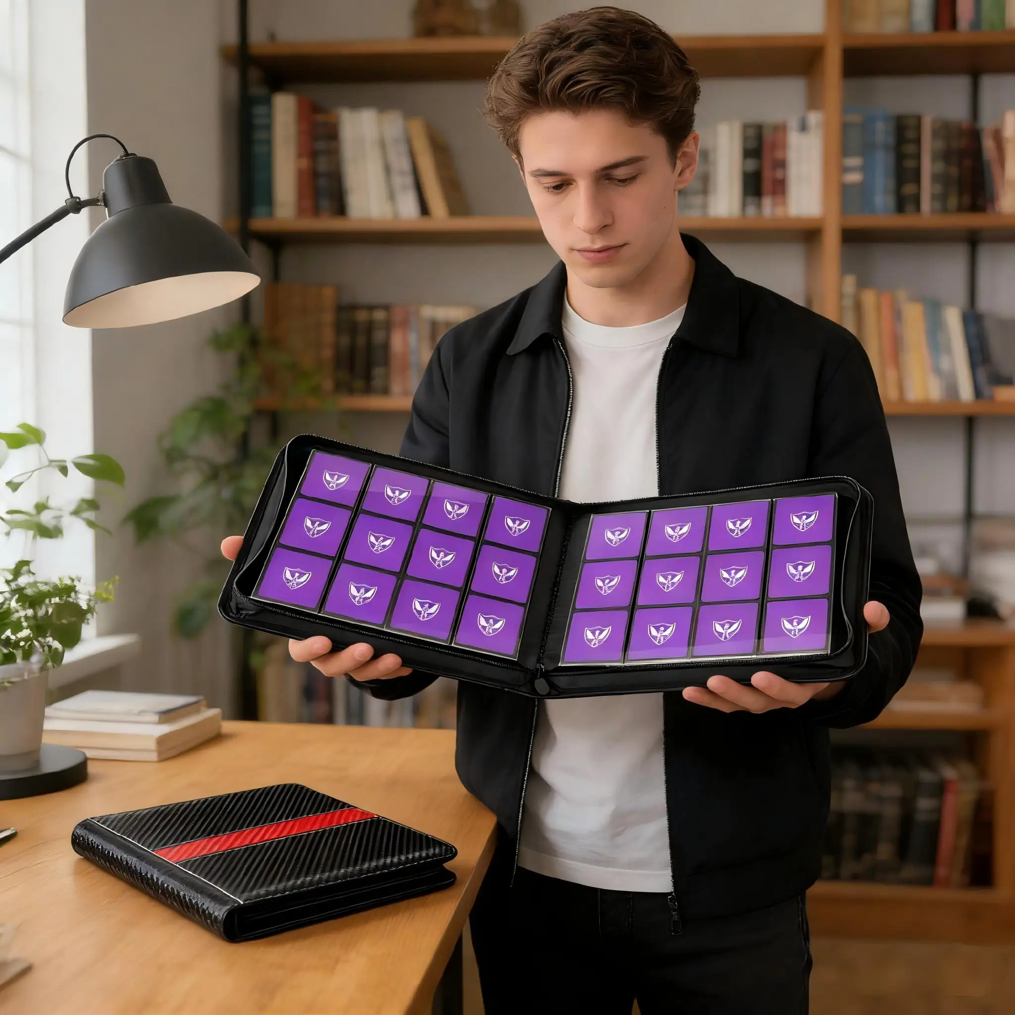 แฟ้มใส่การ์ดสะสมระดับพรีเมียม, 12 ช่อง, ใส่การ์ดได้ 480 ใบ, พร้อมหน้าในแบบสองด้าน 20 หน้า, ดีไซน์แบบซิป, พร้อมซองใส่การ์ดแบบโชว์, ช่องใส่การ์ดด้านข้าง, ใช้ได้กับการ์ดฟุตบอล, การ์ดบาสเกตบอล, การ์ดเบสบอล, การ์ดสะสม, เหมาะสำหรับการ์ด Mtg และ TCG อื่นๆ, แฟ้มเก็บการ์ด, เหมาะสำหรับการ์ดขนาดมาตรฐาน, นักสะสมของที่ระลึก, ของขวัญวันหยุด