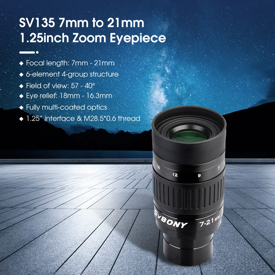 Svbony SV135 1,25" Zoom-Okular 7-21mm Vollständig Mehrfach Beschichtetes Teleskop-Okular für Astronomie Vogelbeobachtung Camping Reisen – Detail 3