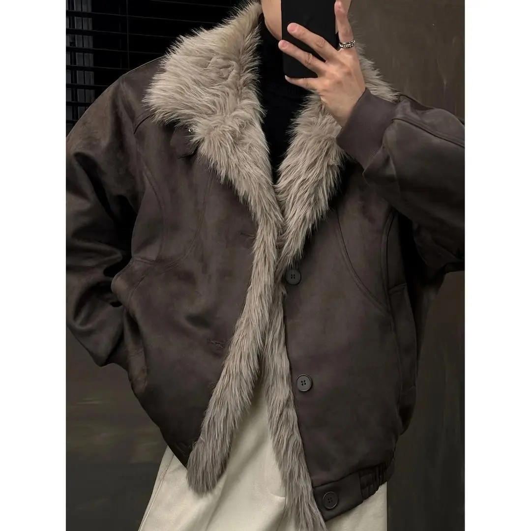 

Luxury Brand Fluffy Fur Collar Warm Thick Coat Mens Winter Cotton Padded Jacket Bomber Jackets Motorcycle Jacket Lapel Outerwear