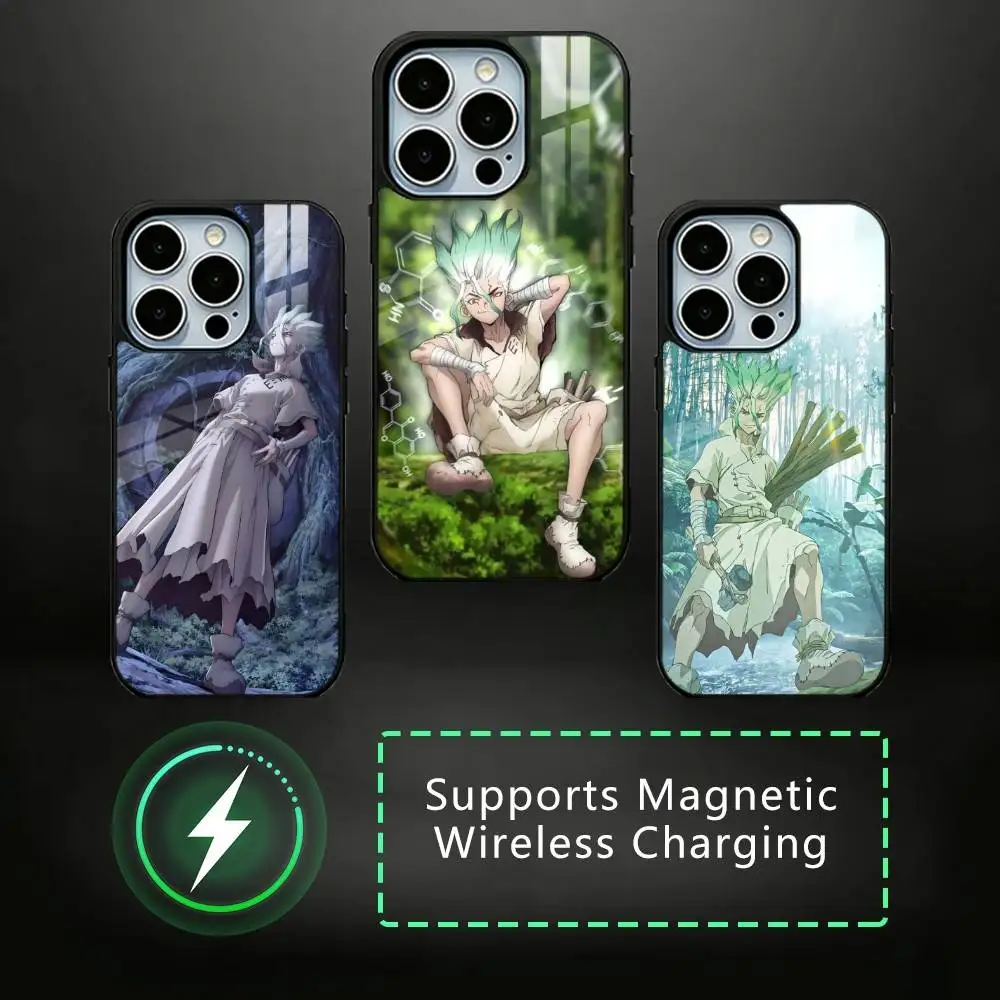 Anime Dr STONE Ishigami Senku Phone Case For iPhone17,16,15,14,13,12,11 Plus,Pro Allows magnetic wireless charging