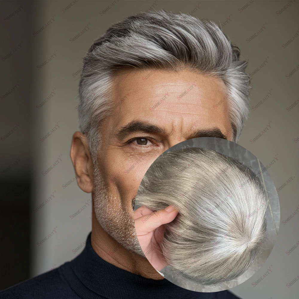 

1B65 1B80 человеческие волосы, серебристый, черный/коричневый, мужской капиллярный протез, самый дешевый силиконовый прочный парик для кожи, мужской парик для замены волос