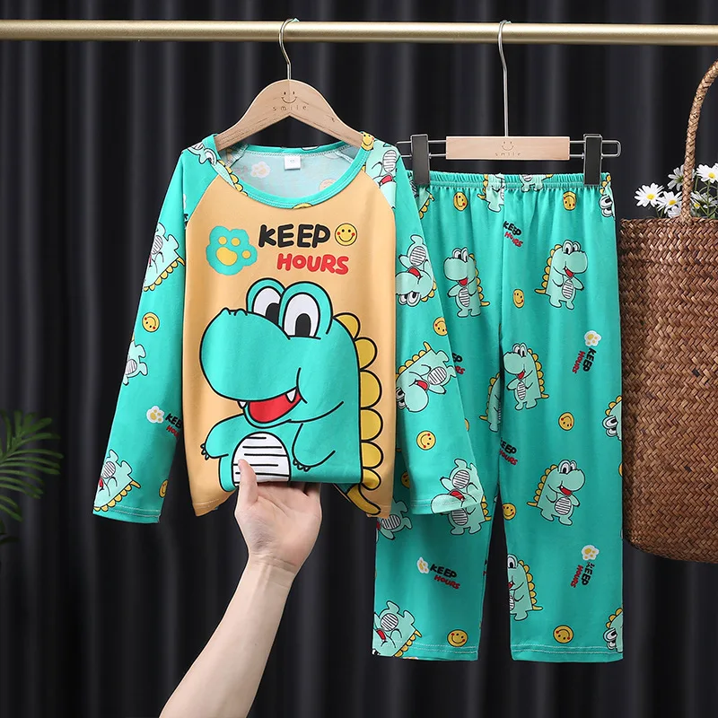 Hello Kitty Childrens Pajama Set Long Sleeved Casual Boys Girls Home Clothing Sets Comfortable Soft Warm Sleepwear Autumn Winter