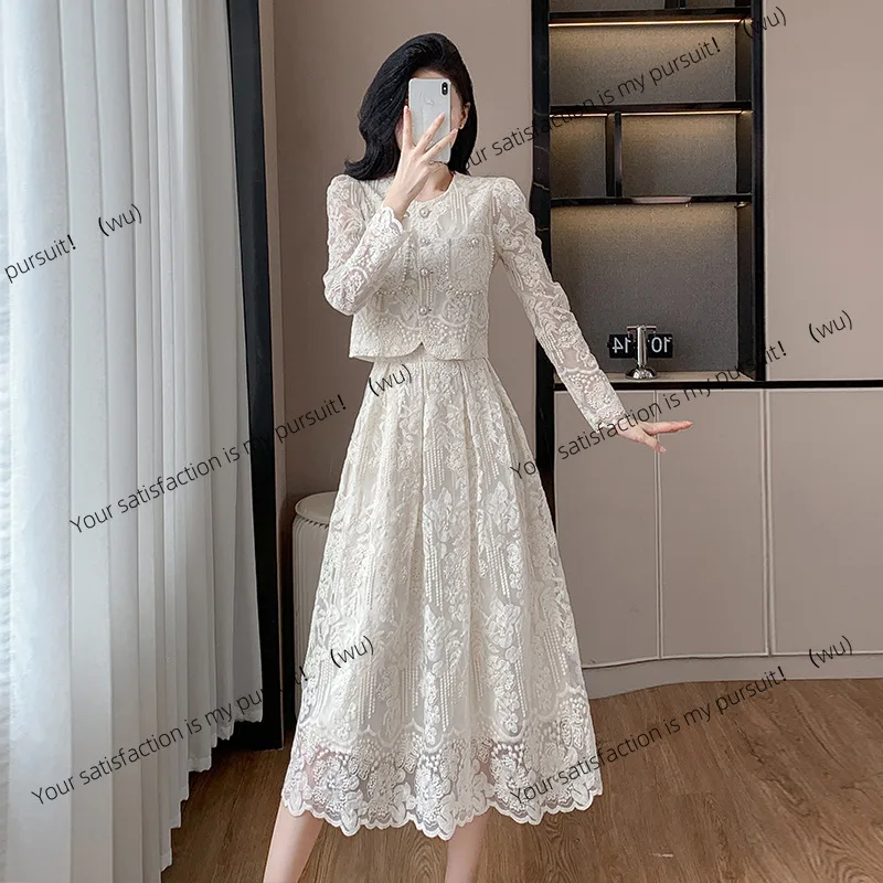 

ZOCI-форма груши, комплект чехлов для тела, осенний водорастворимый кружевной комплект, небольшой ароматный стиль, модный комплект с вышивкой, юбка