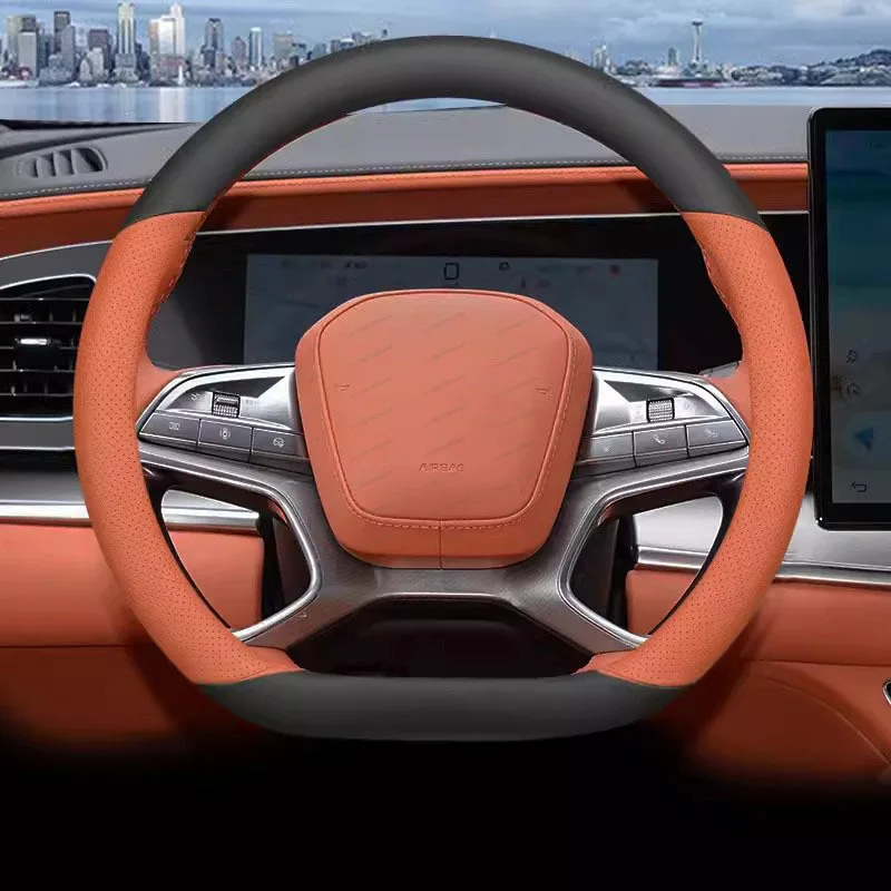 

For BYD Sealion 7 2024 2025 Leather Car Steering Wheel Cover Breathable Non-slip Auto Steering Wheel Accessories