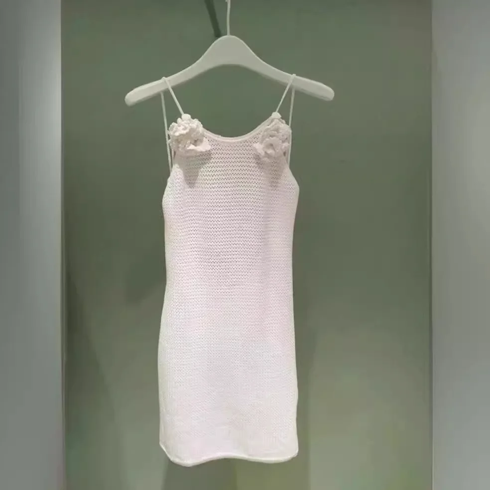 High-End European Sle Sexy Bal Strapl Gestrickte Dr Ivory Floral Print Svel Summer Faion Damen Dr