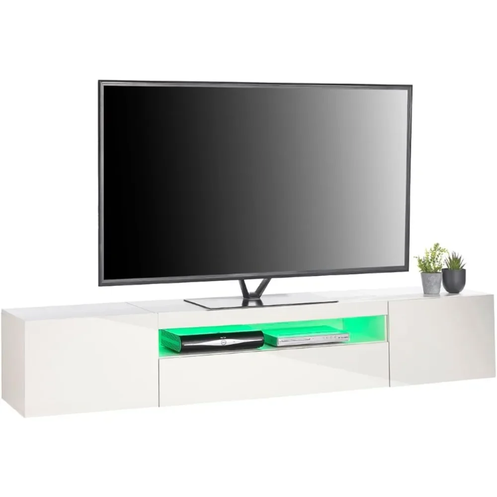 

TV Console, Television Stands 78" Long White 70 Inch TV Stand with LED Lights, 3 Storage Cabinets Soundbar Shelf 90 Inch TVs