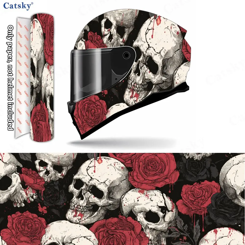 Gothic Skull Floral Charm Helmet Vinyl Wraps, Waterproof Scratch-Resistant Full Face Helmet Decals, Durable PVC Artistic Design,