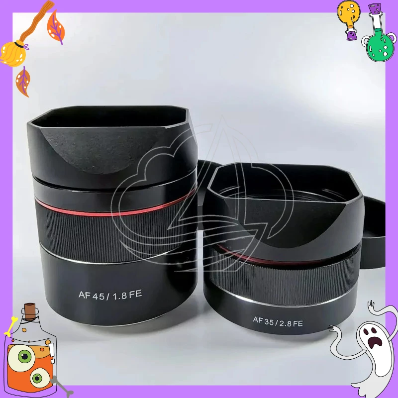 Square Metal Lens Hood with Cap, Anti-Glare Camera Accessory for 45mm F1.8 & 35mm F2.8 FE Lens