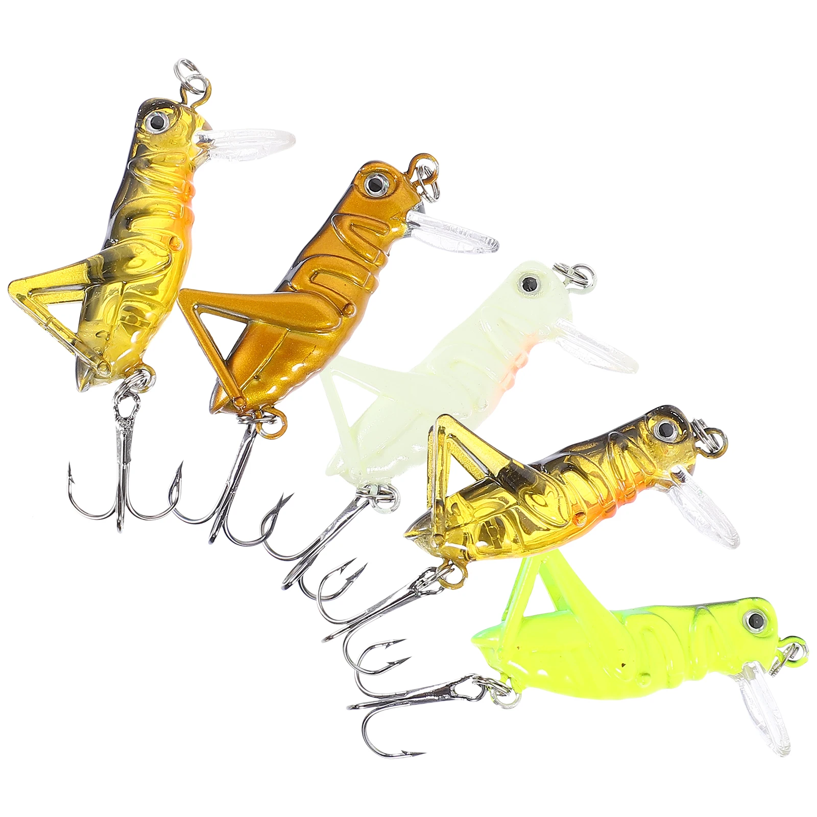 

5pcs Simulated Grasshopper Bait Fishing Lures Freshwater Baits Floating Artificial Reusable Lifelike High Metal Hook