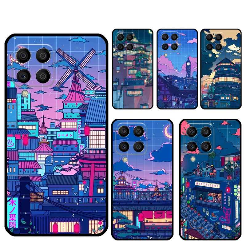 Neon Village Bathhouse Night For Samsung Galaxy M11 M21 M31 M12 M13 M14 M15 M35 M34 M54 M33 M53 M32 M52 M06 M16 M55 Case