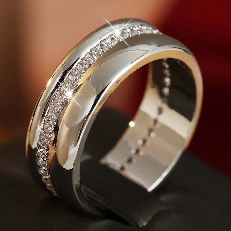 Ladies' Single Row Track Shiny Ring Cubic Zircon Embedded Design Minimalist Luxury Ring Daily Fashion Jewelry Accessory