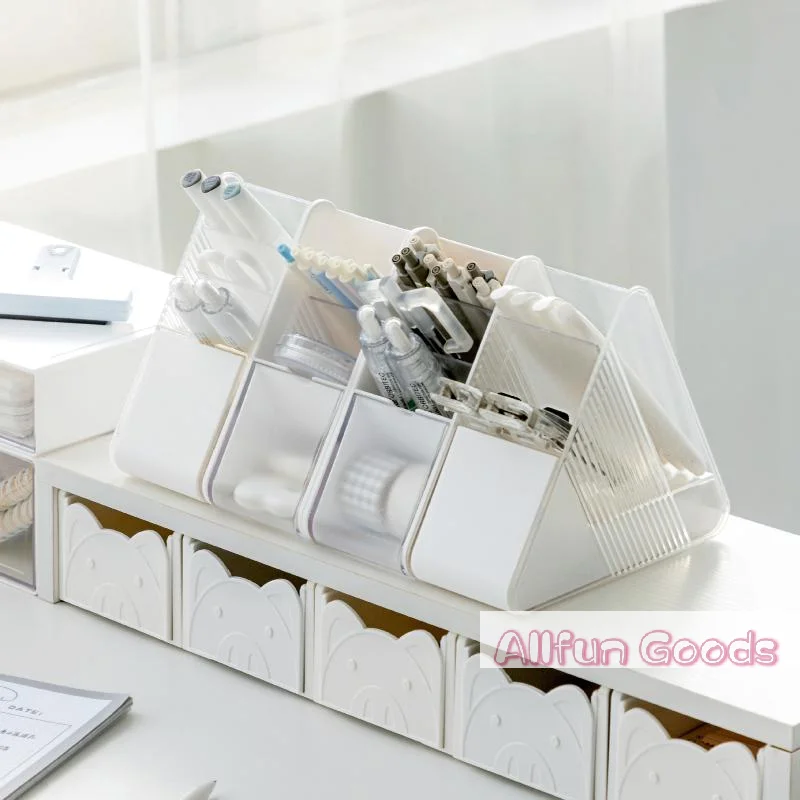 [TG835]Plastic Slanted Pen Holder Multi Compartments Clear Slots Perfect For Home Office School Study Desk Use