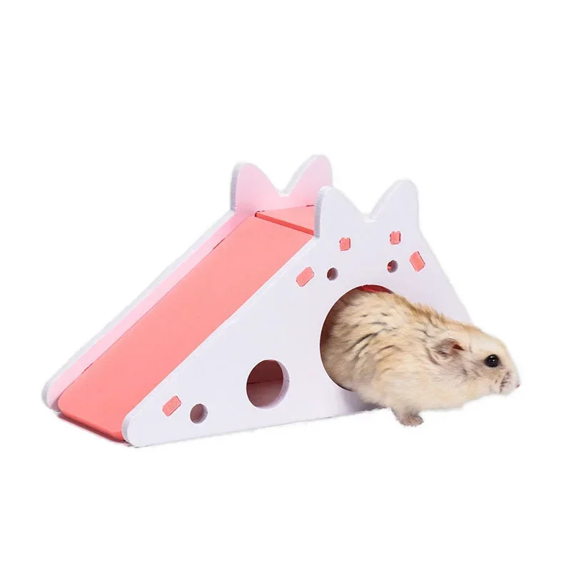 Assembled Hamster Slide Toy Guinea Pig Golden Bear Wooden Colorful Hamster House Small Pets Cage Toys Hamster Accessories