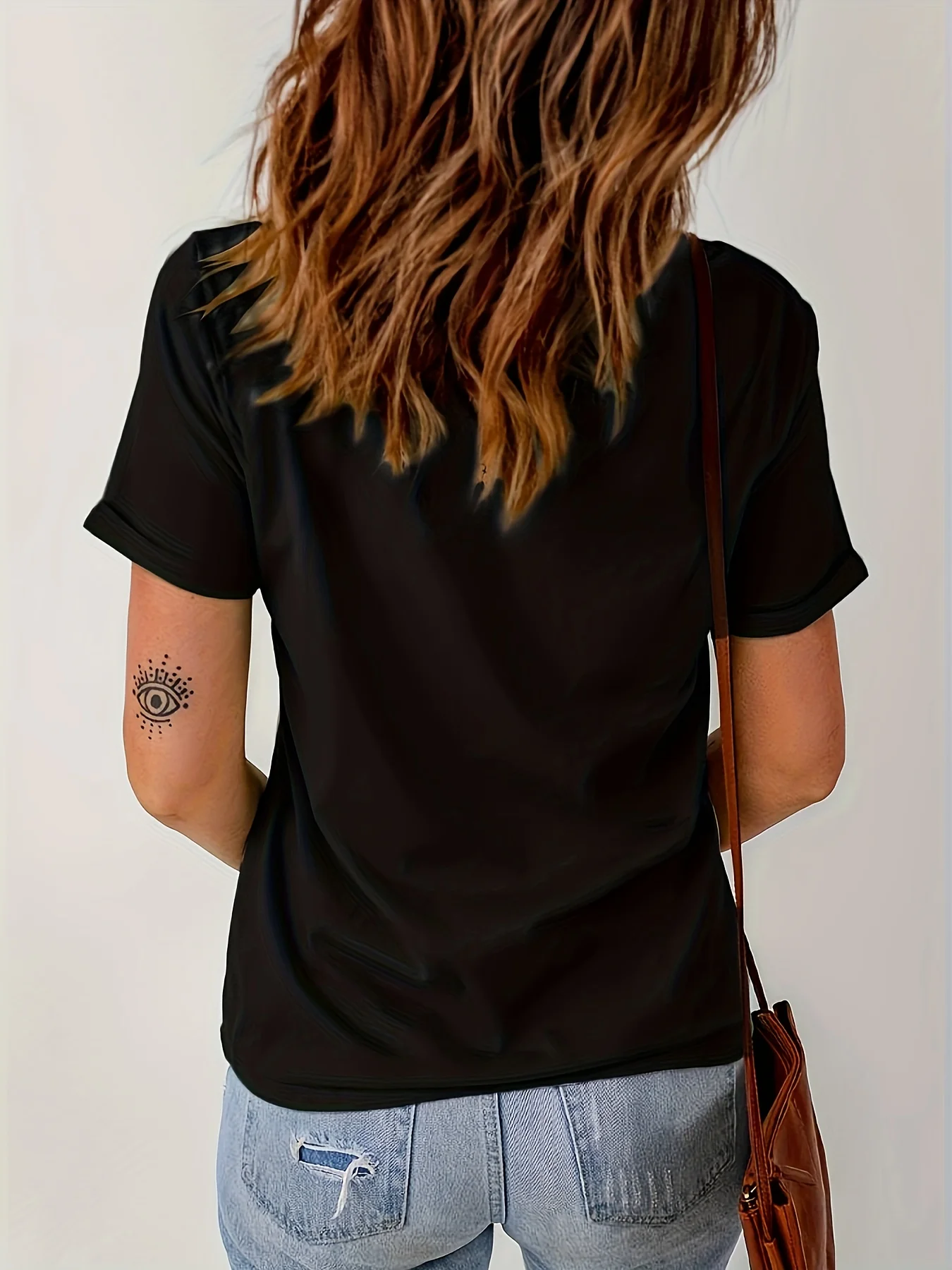 알파벳 프린트 크루넥 티셔츠, 부드러운 폴리에스터 원단, 중간 탄성, 캐주얼 반팔 상의, 용수철 및 여름