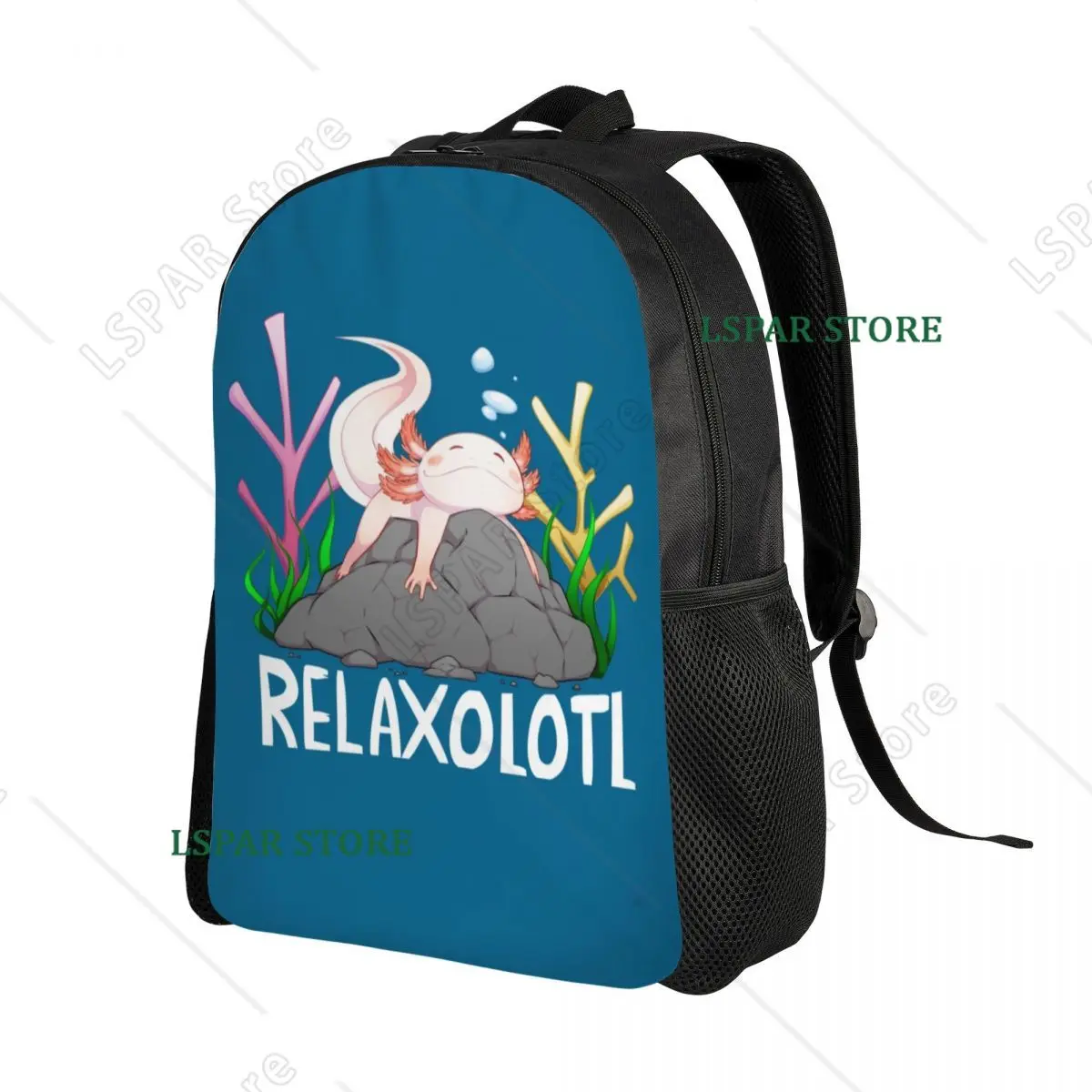 Custom Relaxolotl Cute Relaxing Axolotl Laptop Backpack Basic Bookbag for School College Students Salamander Animal Bags