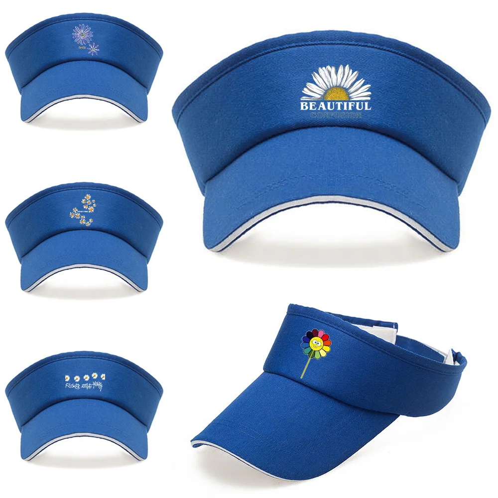 Breathable Sun Visor Daisy Print for Men Women Adjustable Sports Cap Golf Running Beach Tennis Hat Fashion Baseball Caps