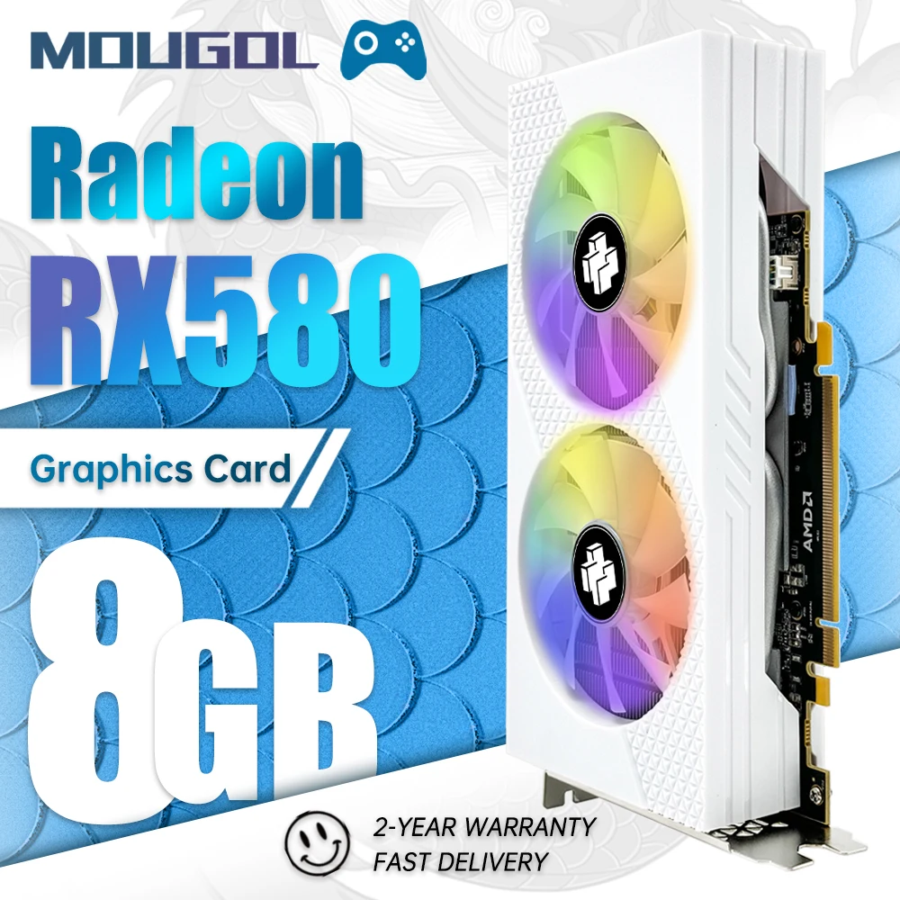 

MOUGOL RX580 8GB Graphics Card 8Pin GDDR5 256Bit PCI Express 3.0 ×16 GPU Radeon Gaming Video Card DP HDMI For Desktop Computer