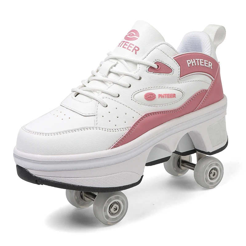 

High Top Women's 4 Wheel Roller Shoes Fashionable Unisex With Wheels Dual-purpose Skating Casual Shoes Automatic Pop-up Sneakers