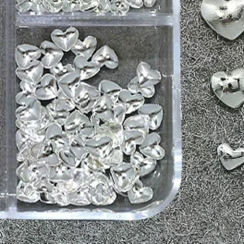 6Grids 3D Metal Heart Nail Art Charms Gold/Silver Starlight Rivets Nails Decorations Y2K Manicure Accessories Nail Parts Jewelry
