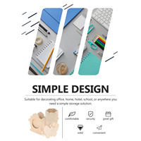 3Pcs Cartoon Design Handicraft Pen Holder Wooden DIY Pencil Organizer Multi-Function Desktop Storage Box for School Office