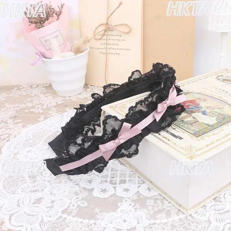 

Jirai Kei Style Kawaii Headwear Double Layer Lace Bow Casual Sweet Cute Headband Hair Accessories Women Girls Lolita Clips