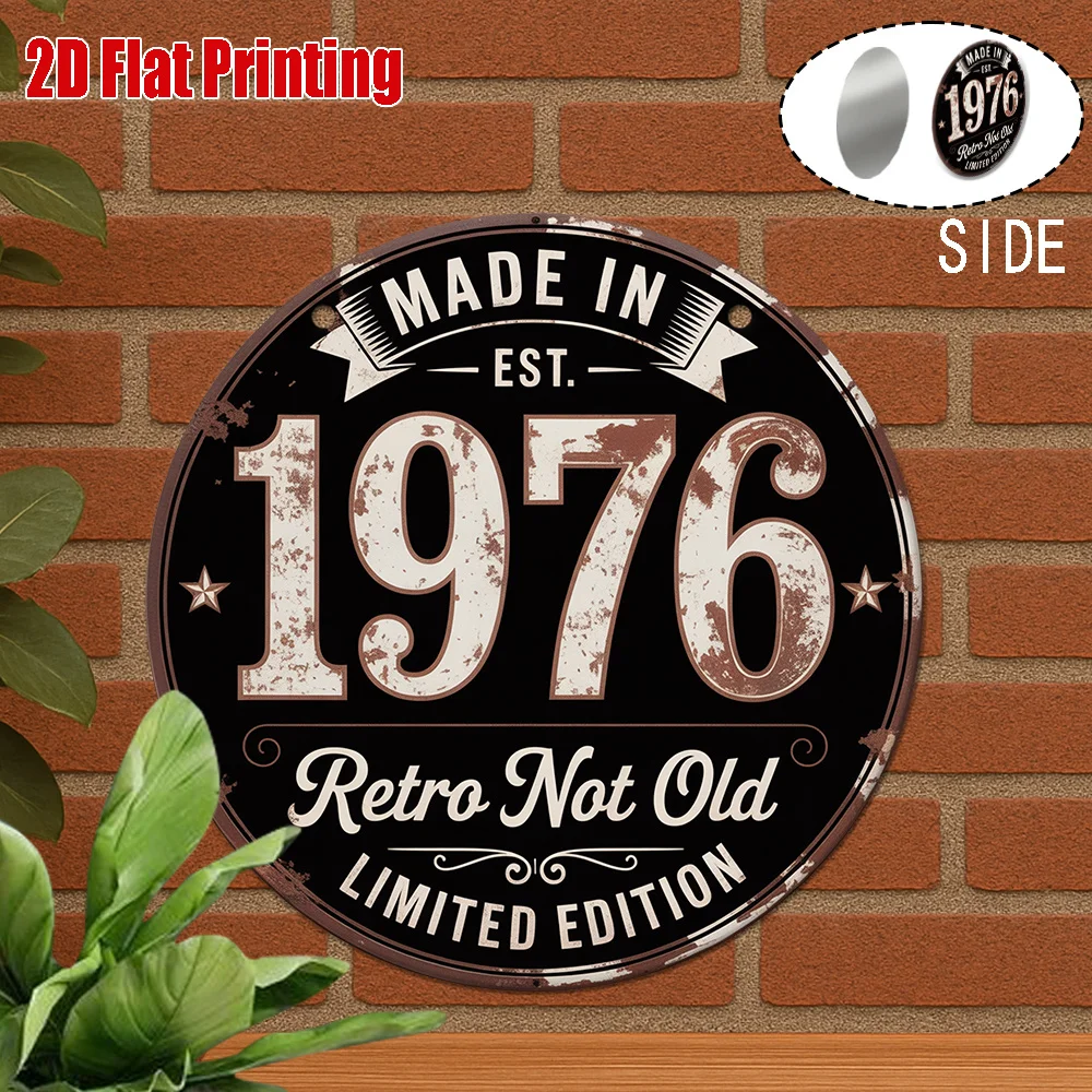 2D Flat, 1pc 1976 Vintage Metal Tin Sign - 20x20 cm Retro 70s Wall Decor with 1976 Year Display