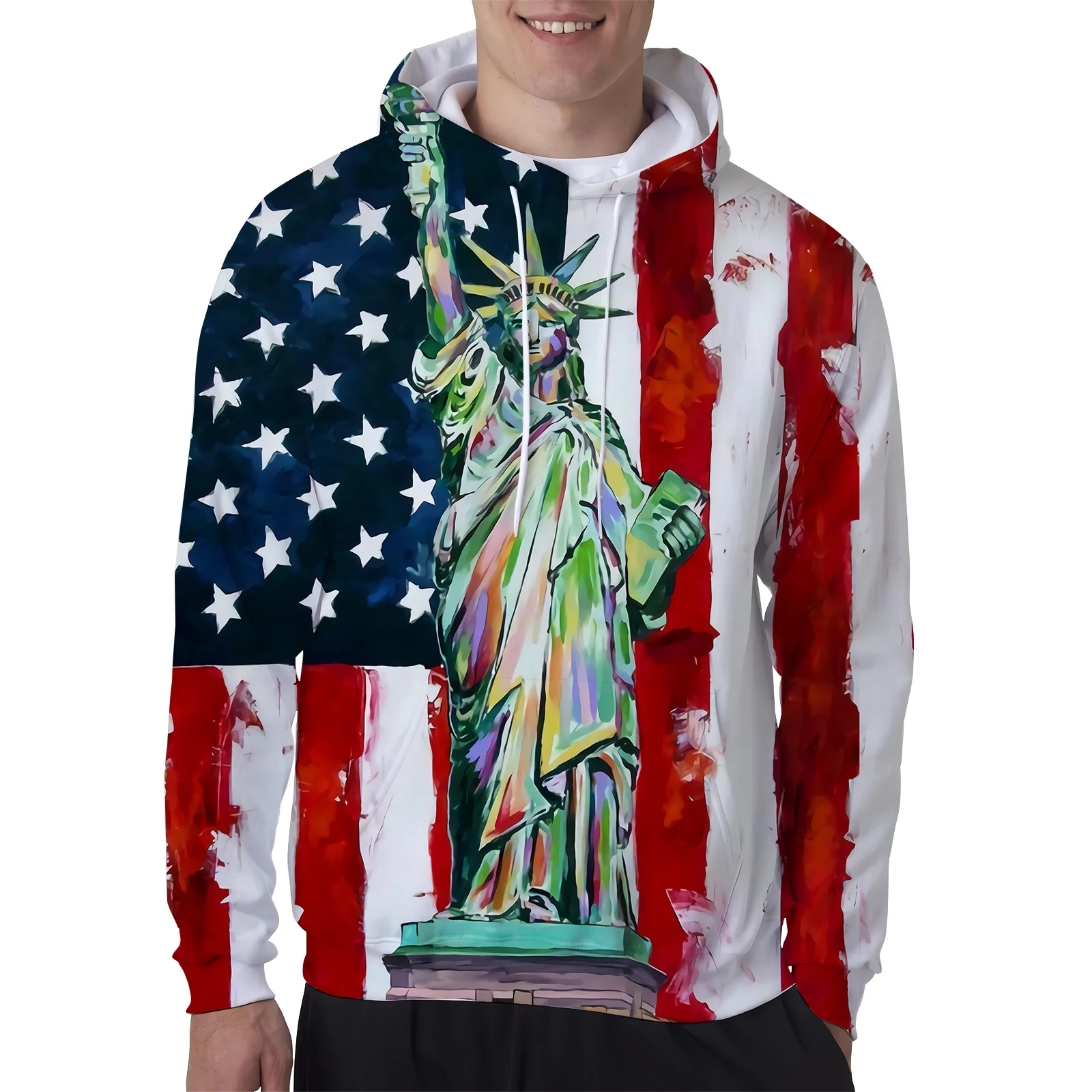 

HX Fashion Mens Hoodies USA Flag The Statue of Liberty Printed Sweatshirts Zip Up Coats Casual Men Women Clothing Dropshipping