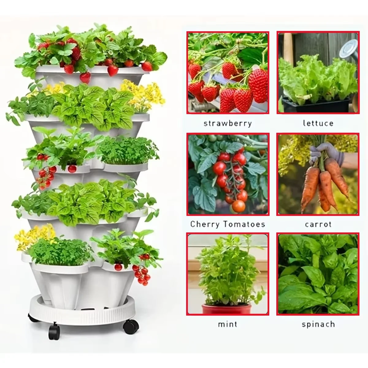 Stackable Flower Pot5 Layer Flower Pot Set Plastic Vertical Plant Pot Strawberry Seedling Pot