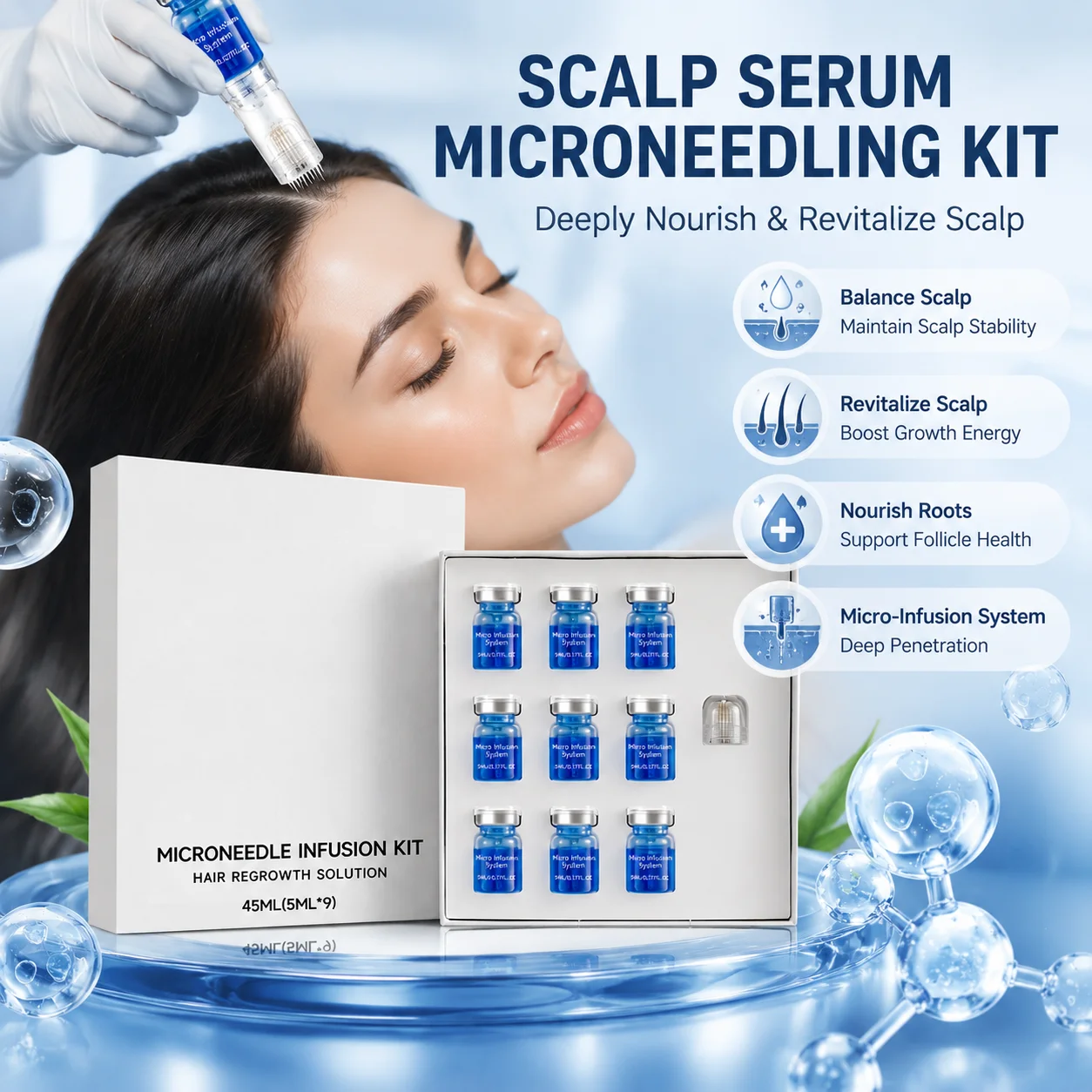 Scalp Serum Microneedling Infusion 9 Bottles Hair Growth Ampoule With Micro Needle Roller Nourish Hair Follicle Balance Scalp