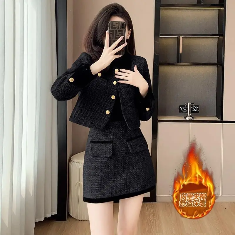 French High-end Small Fragrant Style Jacket for Women Popular New Style High-end Feeling Set High Waist Short Skirt Half Body