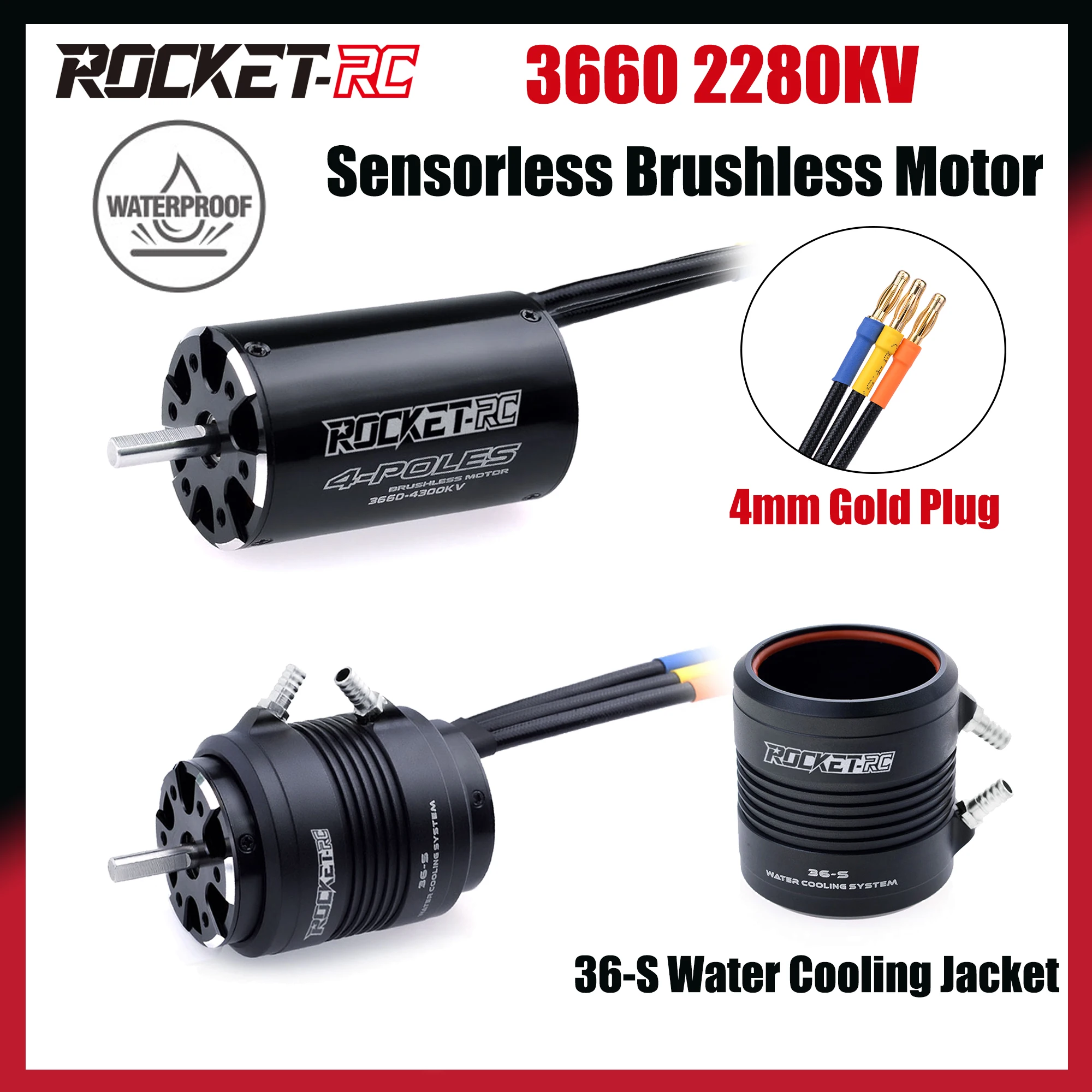 

Rocket-RC 3670 2280 кВ водонепроницаемый бессенсорный бесщеточный двигатель с водяным охлаждением куртка 36-S для 800-1000 мм радиоуправляемой лодки Feilun ESC часть