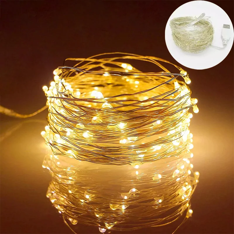 Christmas USB LED Fairy Lights Outdoor String Light Gift Packaging Xmas Tree Props Bedroom Garland Curtain Decor 2023 New Year