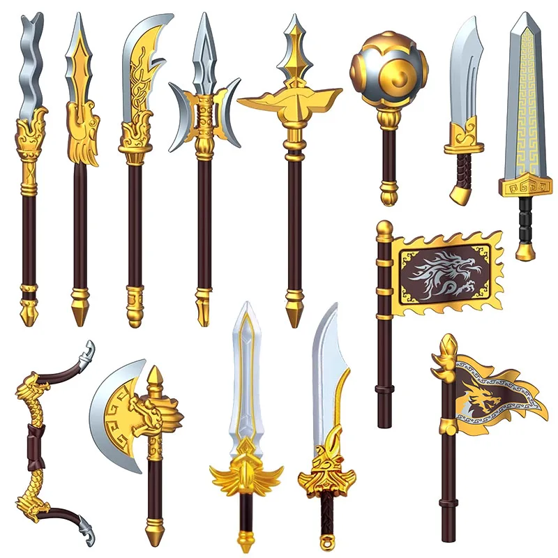 Armes médiévales blocs de construction MOC figurines de film accessoires de soldats couteaux de bouclier haches marteau armure drapeau Kits jouets cadeaux A013