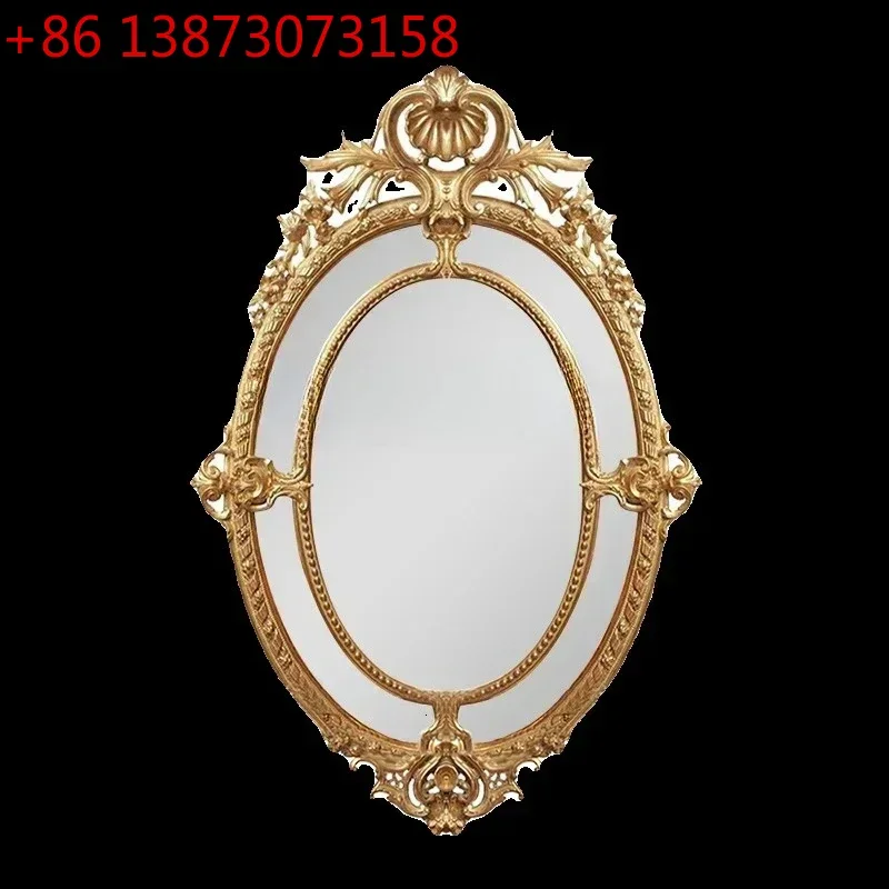 A13 European-style carved cosmetic mirror round room decorative mirror European and American retro bedroom wall-mounted large mi